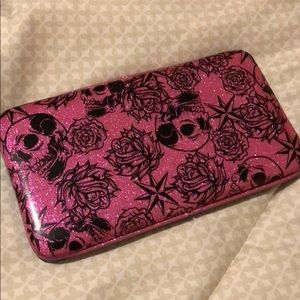 Pink and blue sparkle skull wallet / clutch